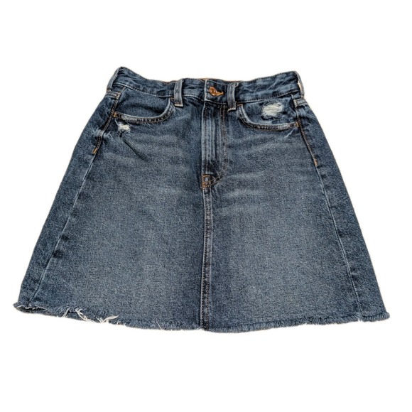 &Denim Denim - &Denim Distressed Cutoff Raw Hem Medium Wash Blue Jean Skirt Size 2